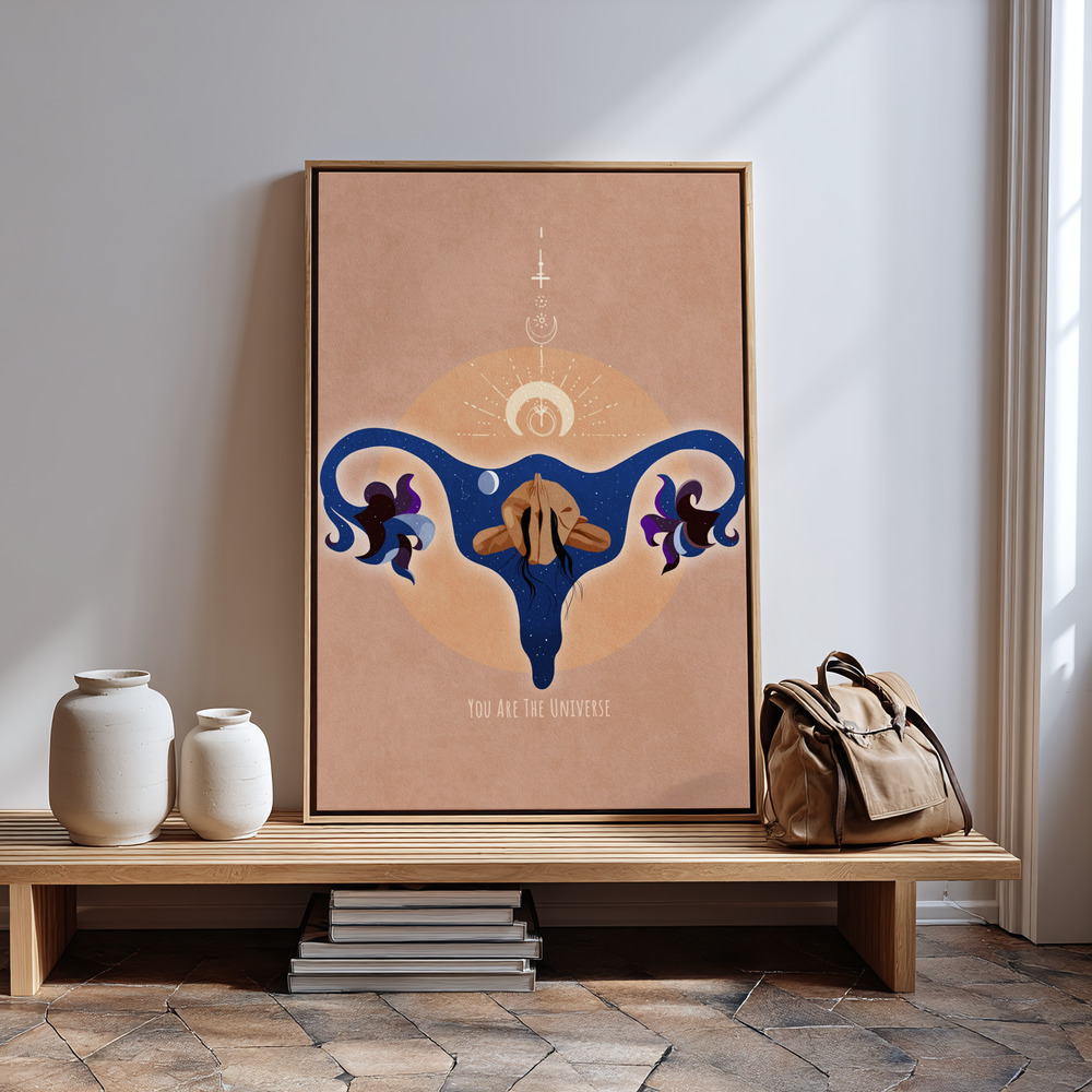 Canvas print - Spiritual, Feminine, Energy, Stars, Moon, Vulva, Meditation, Yoga, and Inspiration Poster Spir 1b by the entrance