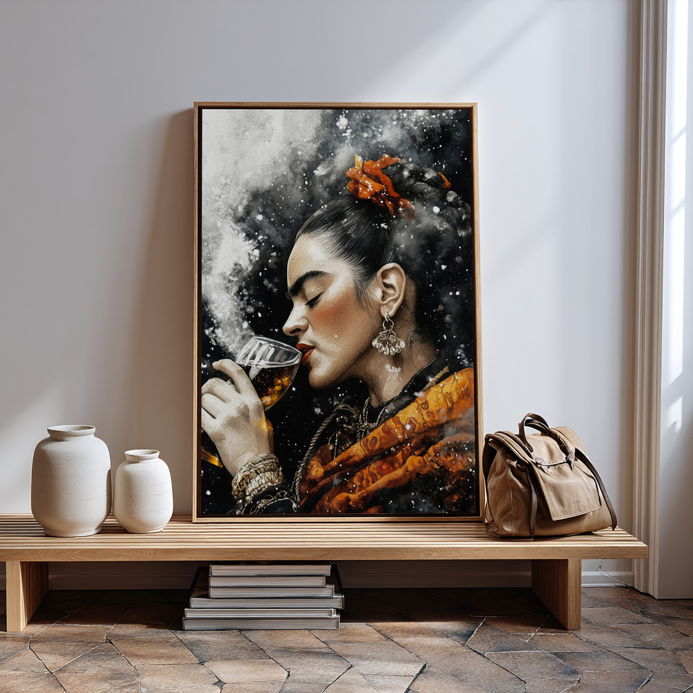 Canvas print - Frida with drink by the entrance