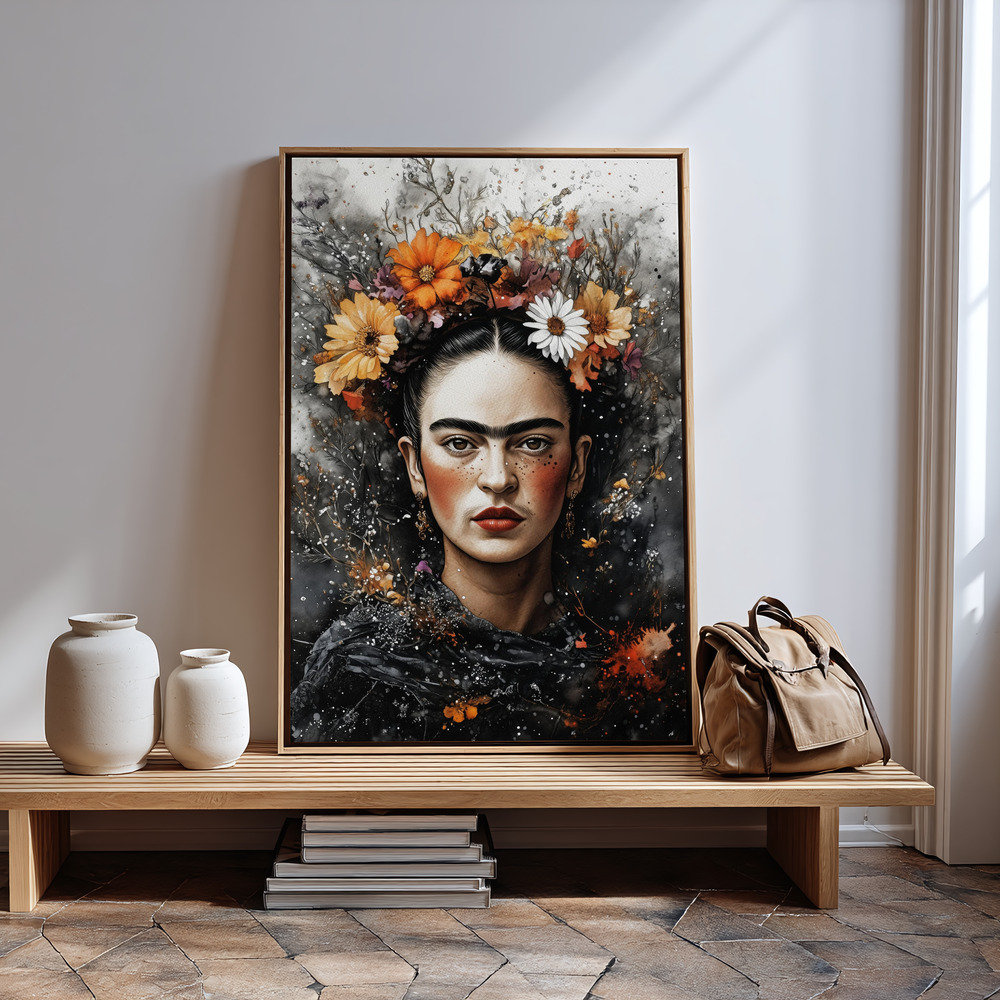 Canvas print - Frida portrait with flowers by the entrance