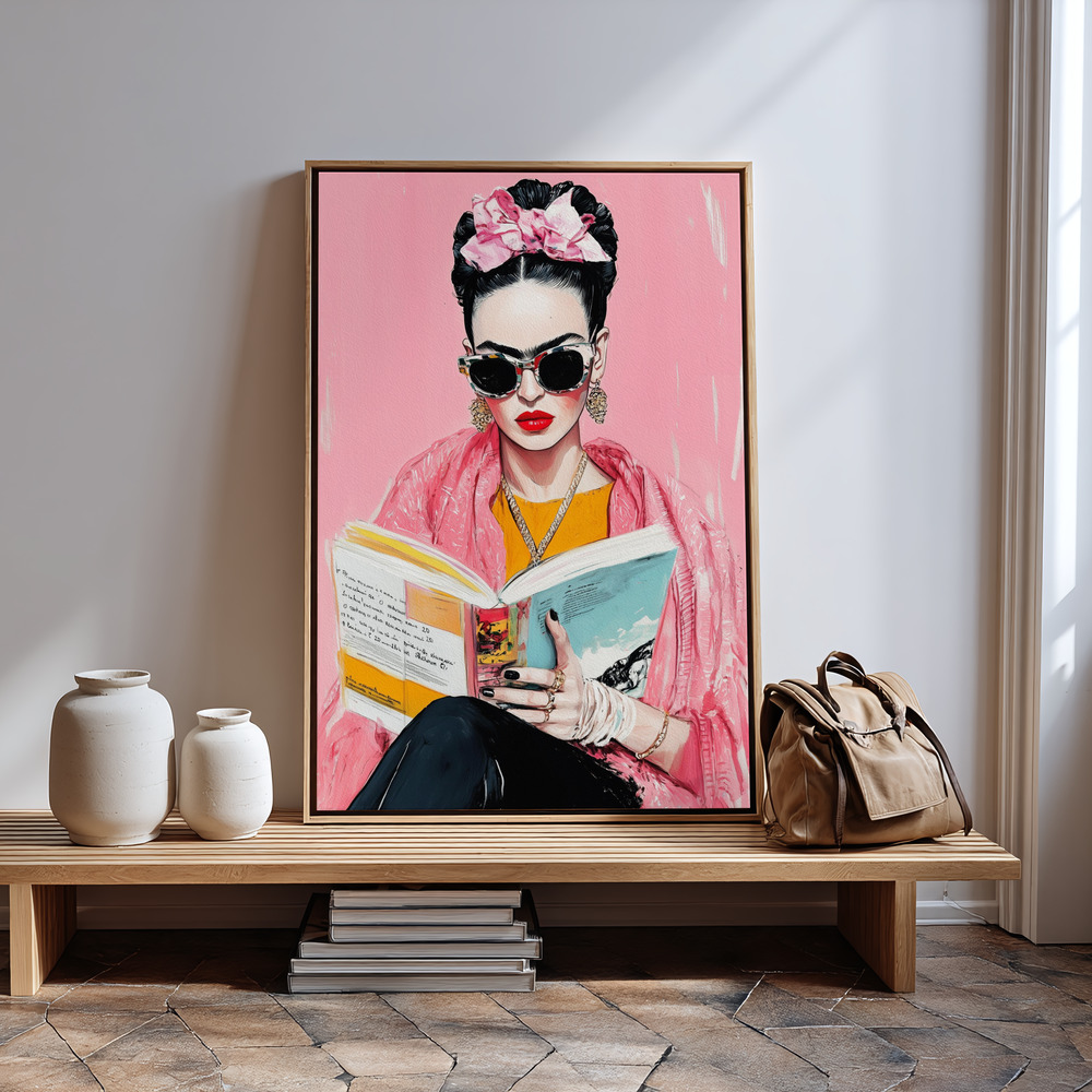 Canvas print - Frida Reading Book by the entrance
