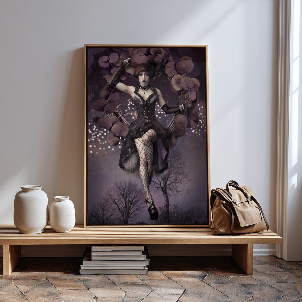 Leinwandbild - Night aerial girl am Eingang