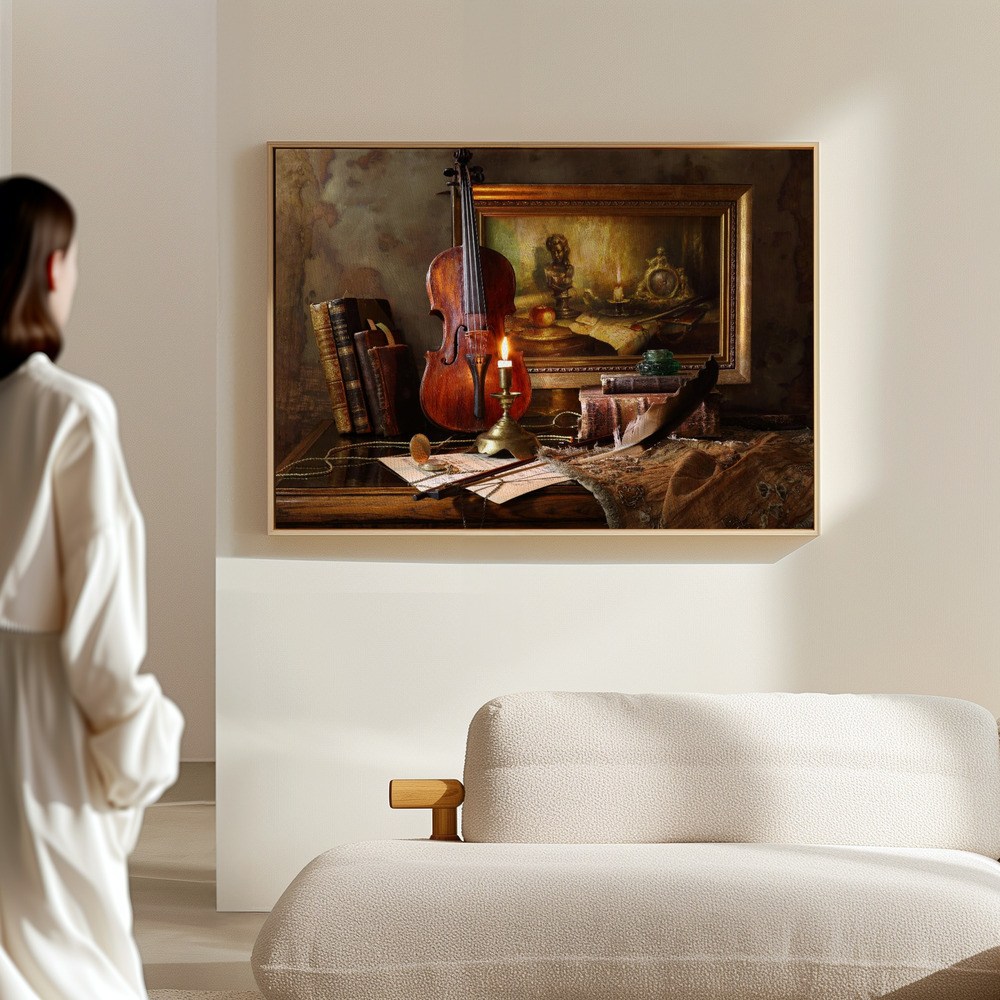 Canvas taulu - Still life with violin and painting salissa
