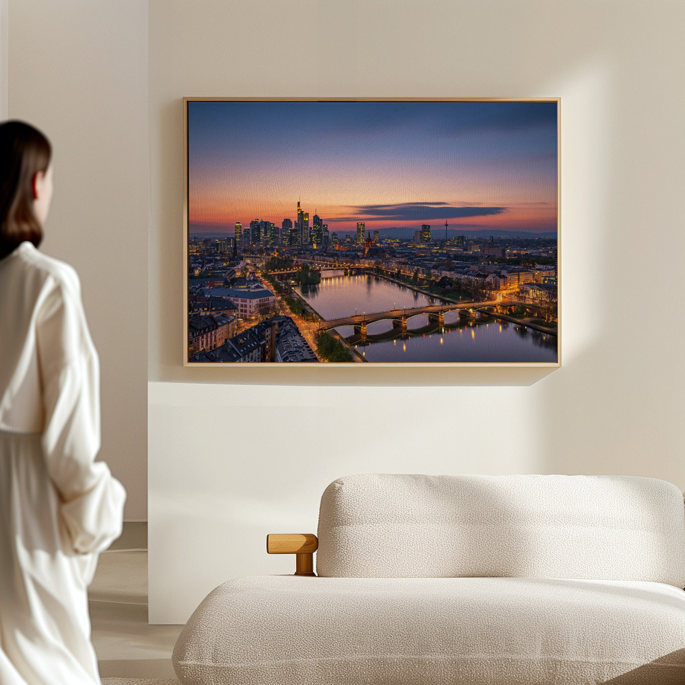 Canvas print - Frankfurt Skyline at sunset in the hall