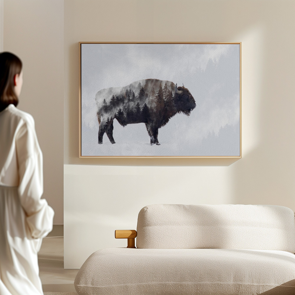 Canvas schilderi - Bison - Double Exposure in de hal