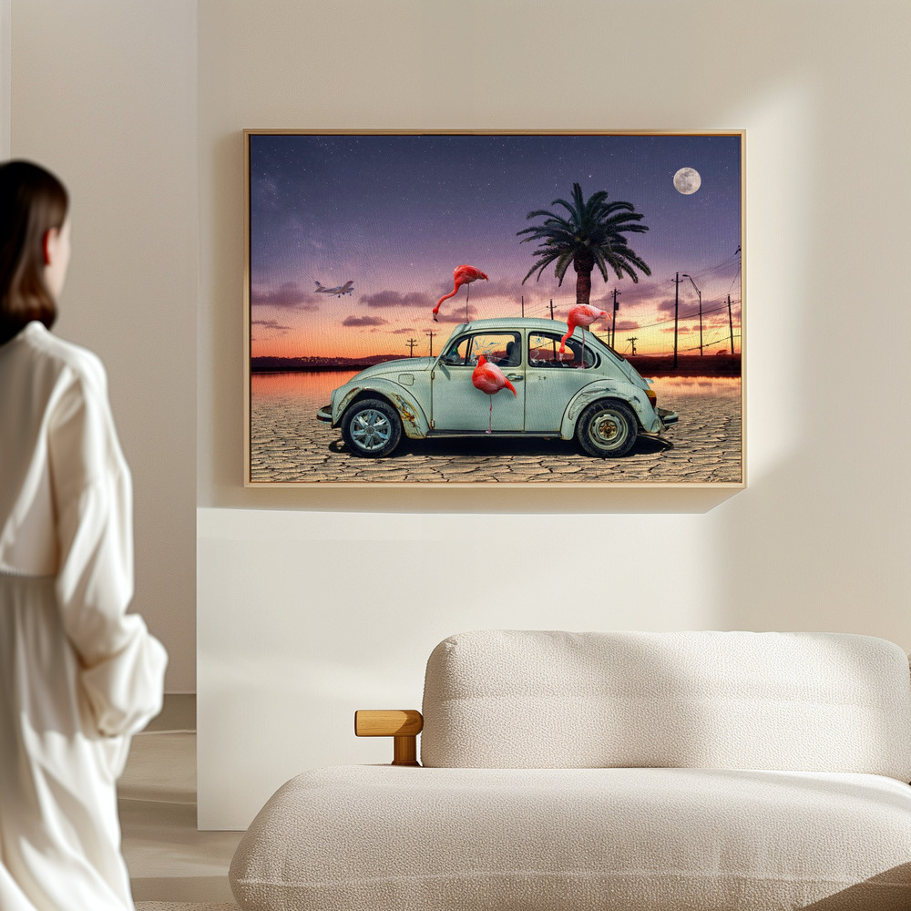 Canvas schilderi - Flamingos Ate My Car in de hal