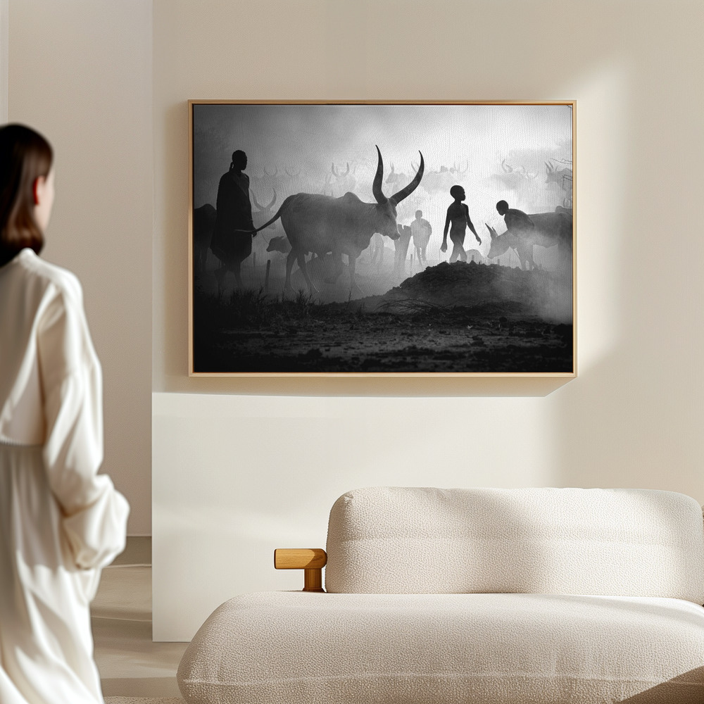 Canvas print - Mundari cattle camp in the hall