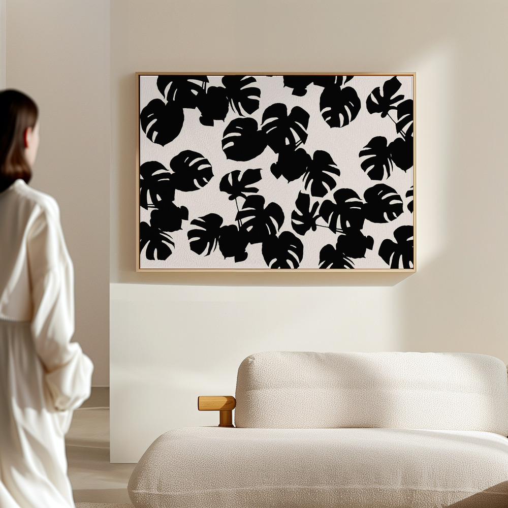 Canvas print - Monstera Leaves Black in the hall
