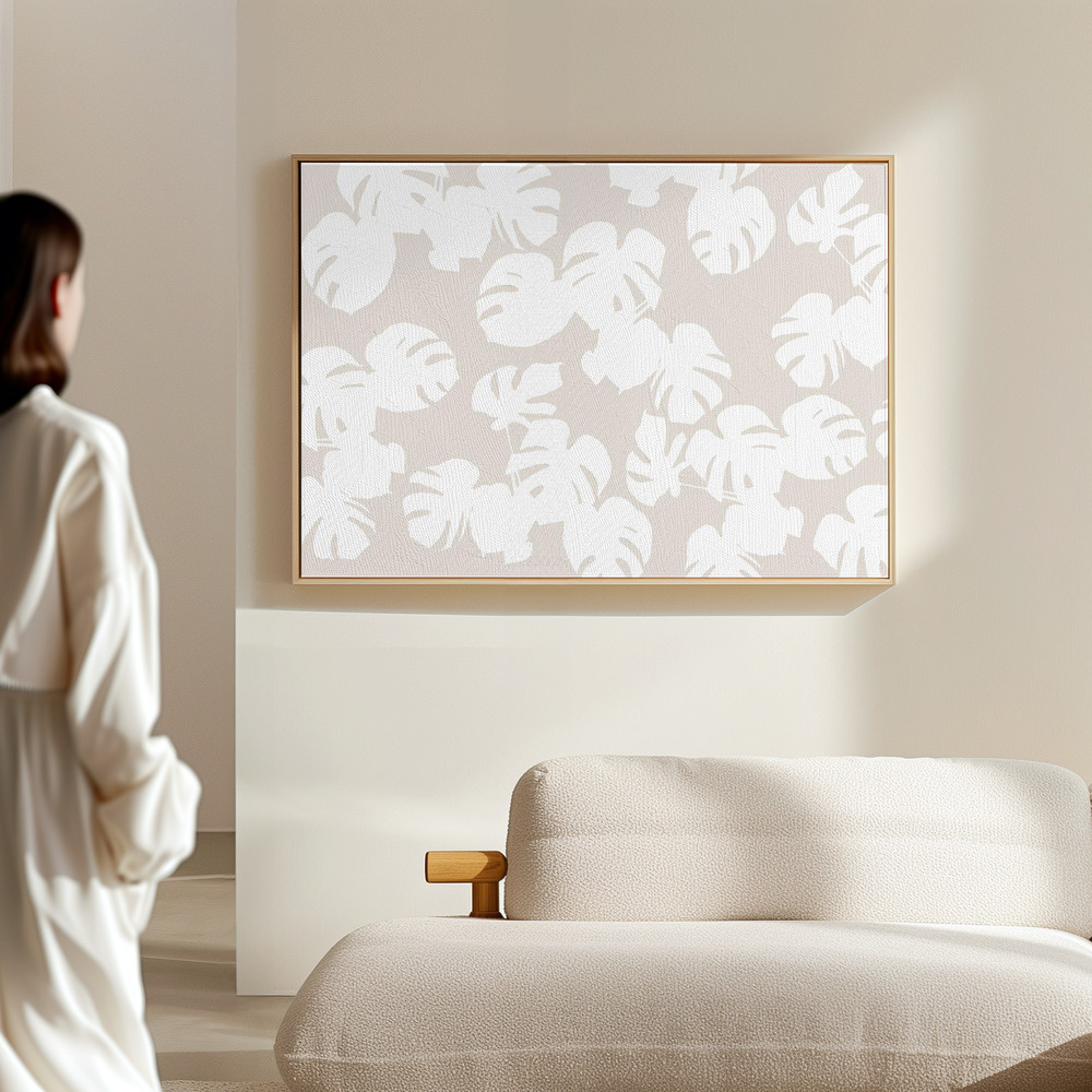 Canvas schilderi - Monstera Leaves White in de hal