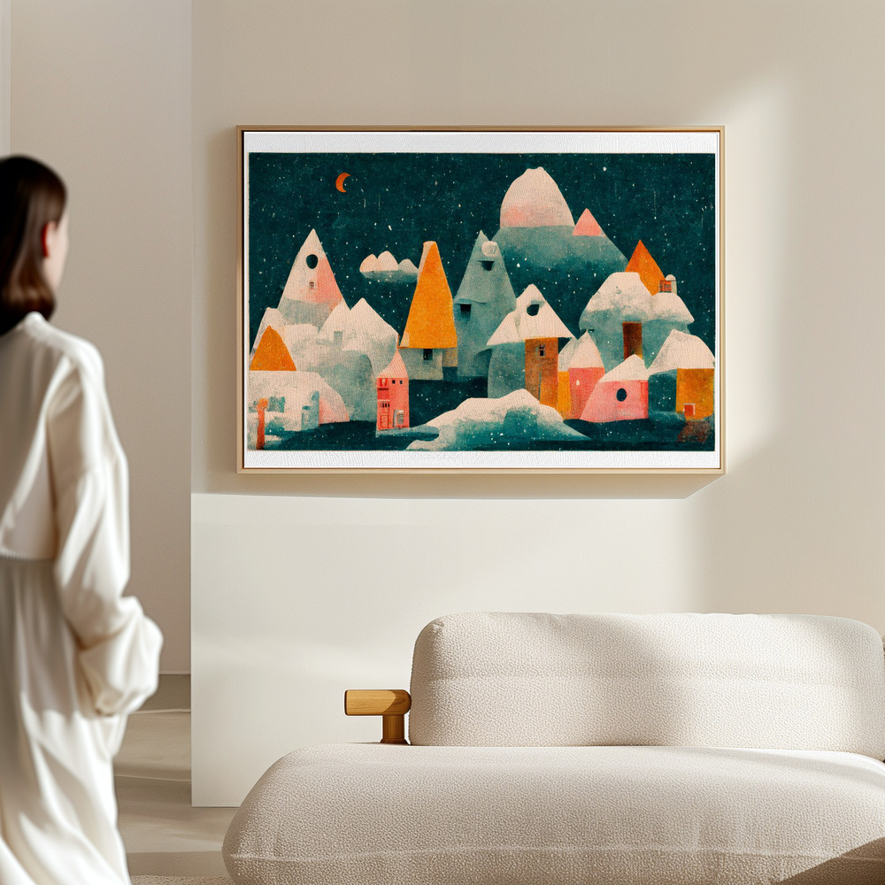 Canvas schilderi - Little Village With Moon in de woonkamer
