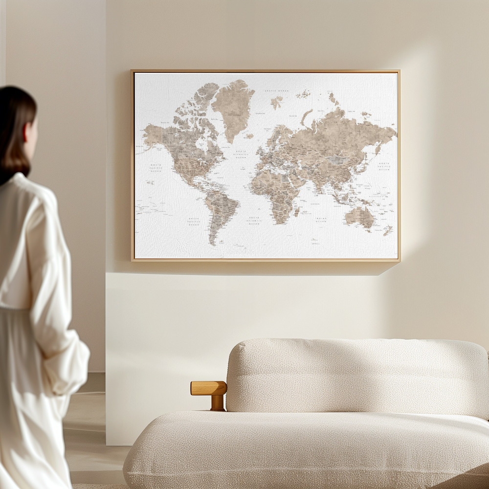 Canvas taulu - Detailed world map with cities, Abey salissa