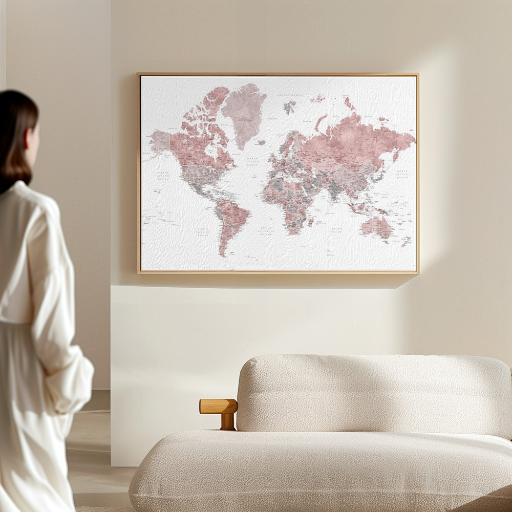 Canvas taulu - Detailed world map with cities, Piper salissa