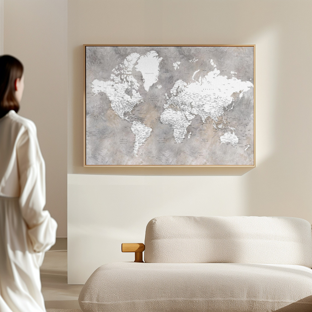 Canvas taulu - Detailed world map with cities Vali salissa