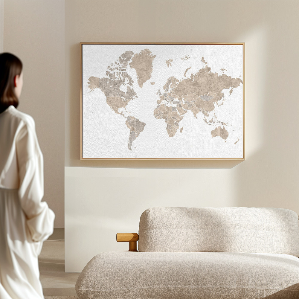 Canvastavla Abey world map no labels - Tavla - Outlet 90x60cm in the hall
