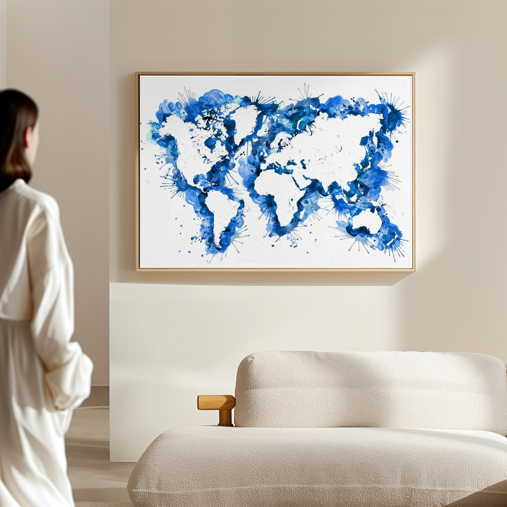 Canvas taulu - Blue strokes world map salissa