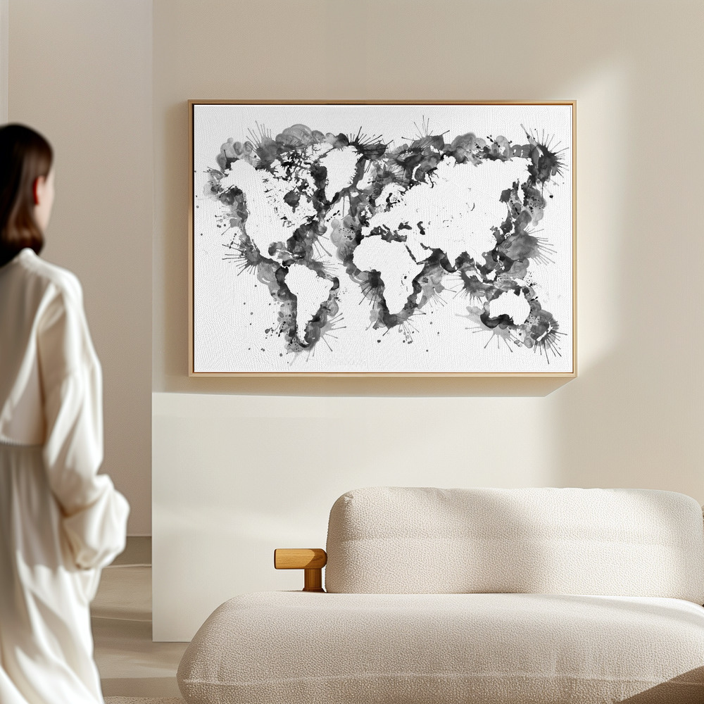 Canvas print - Gray strokes world map in the hall