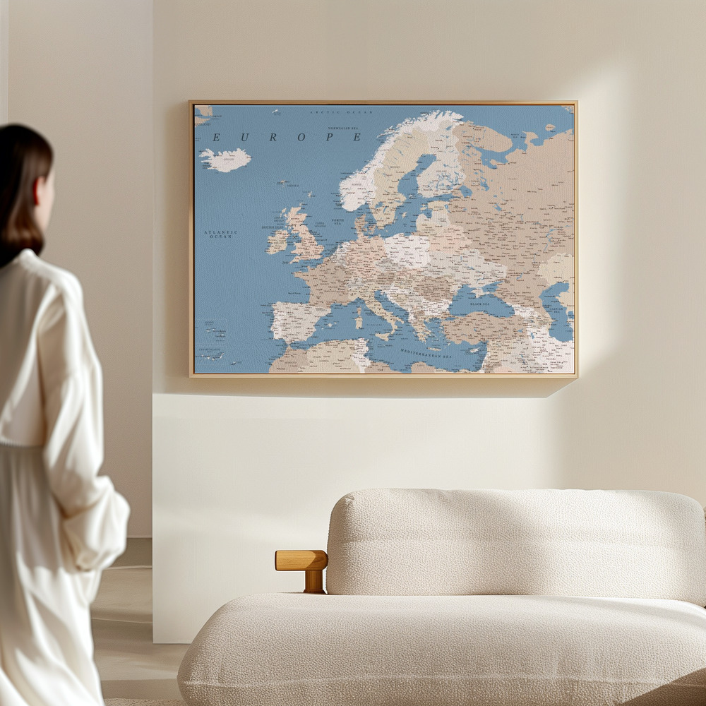 Canvas schilderi - Amias detailed map of Europe in de hal