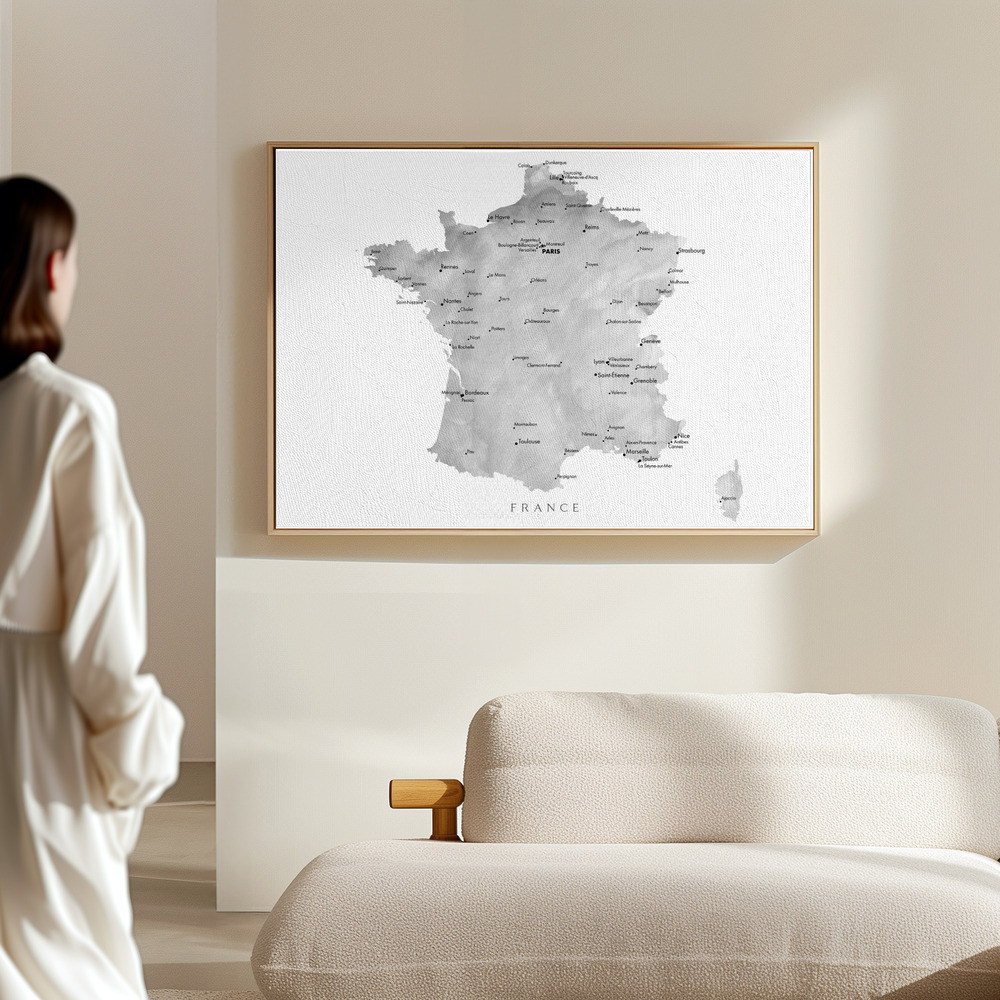 Canvas print - Gray map of France in the hall