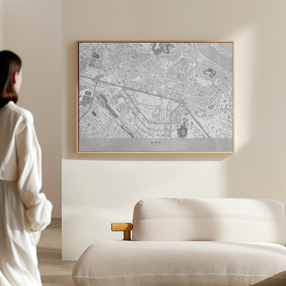 Canvas print - Gray map of Kiev downtown (pre-war) in the hall