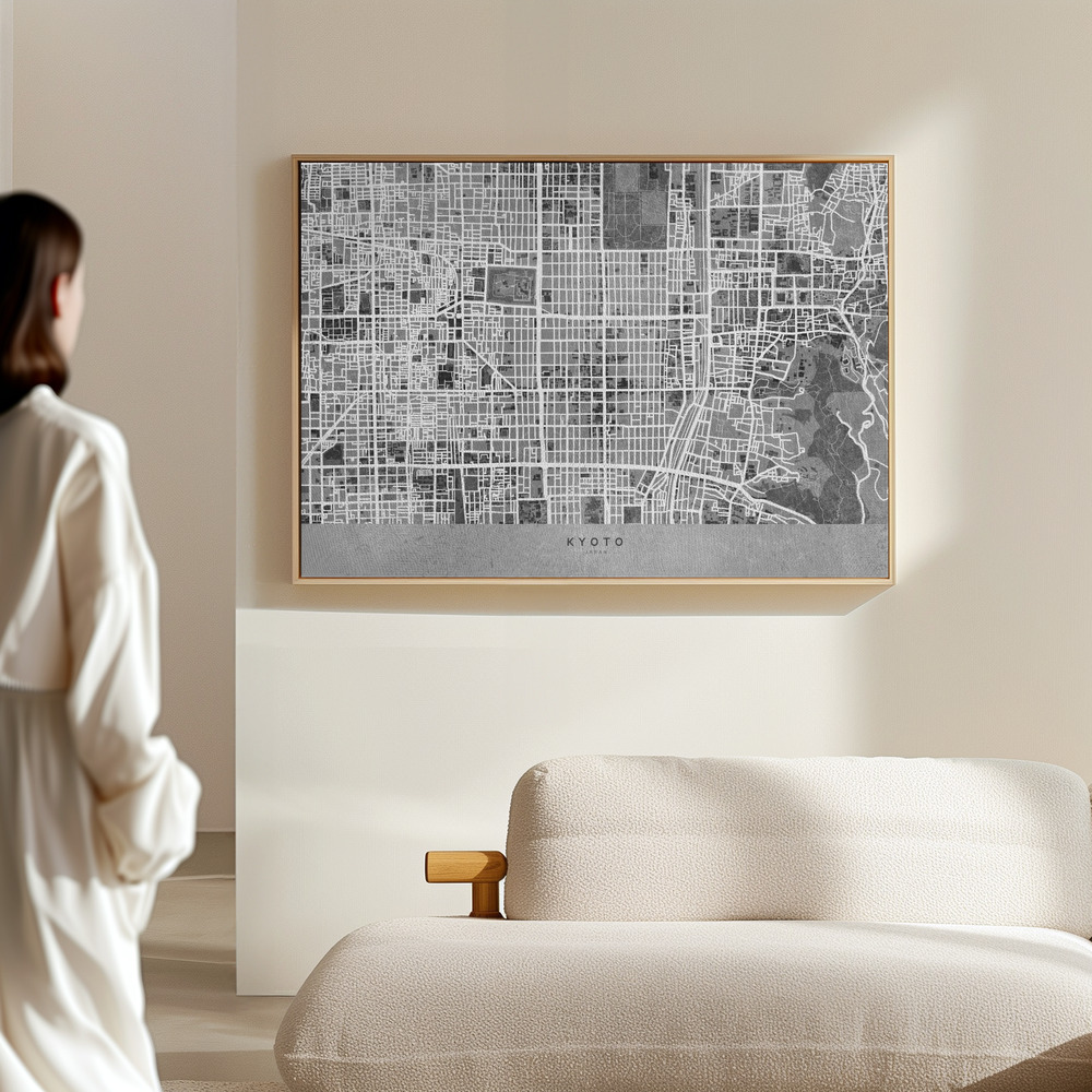 Obraz na płótnie - Gray map of Kyoto w hali