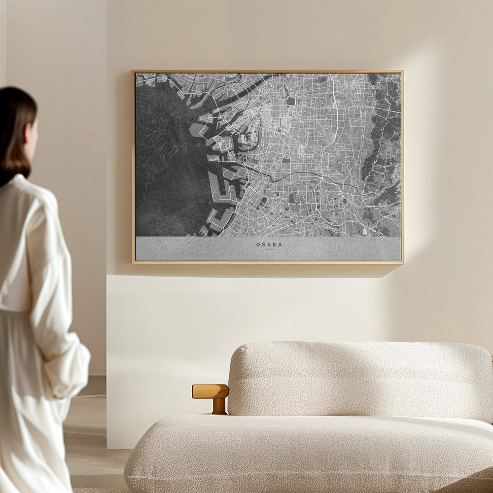 Canvas schilderi - Gray map of Osaka in de hal