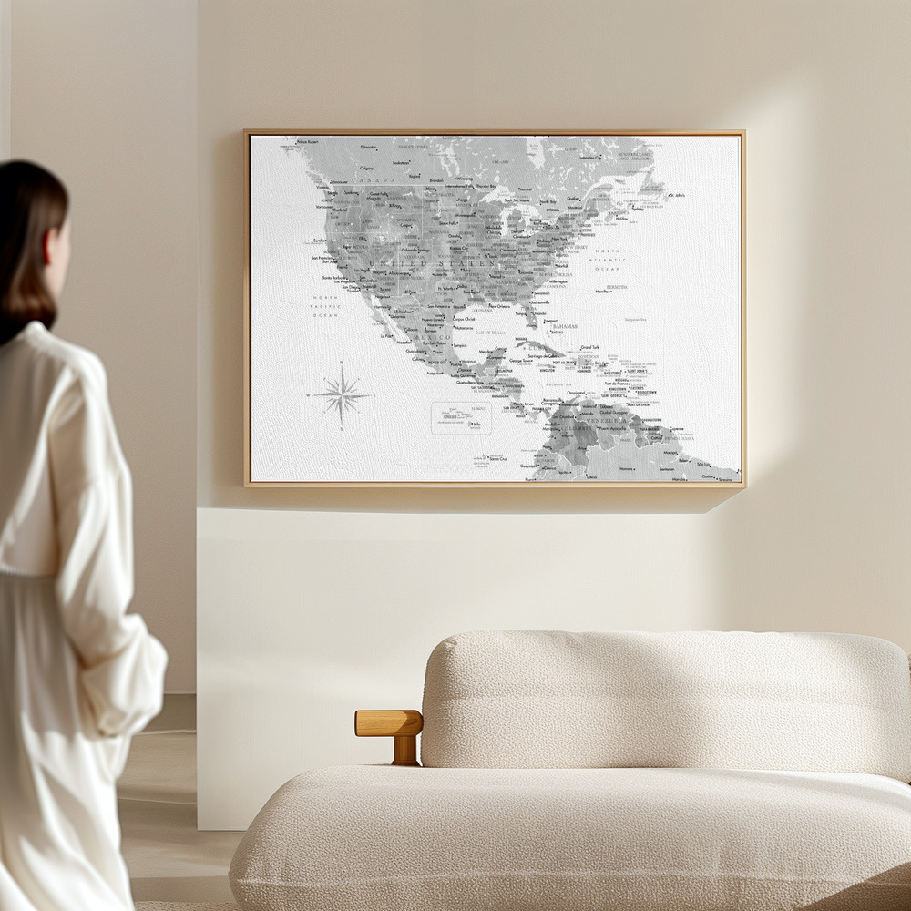 Obraz na płótnie - Gray map of USA and the Caribbean sea w hali