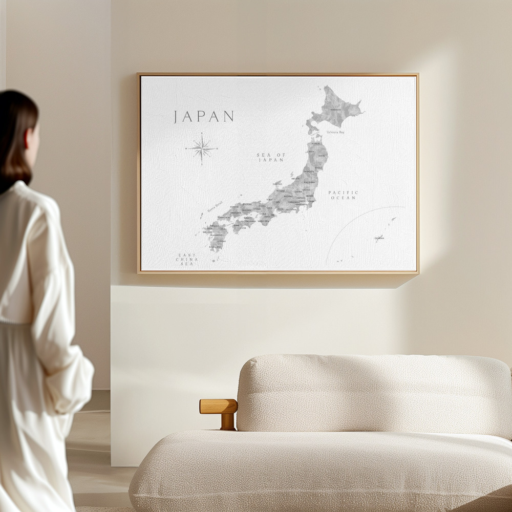 Toile - Gray watercorlor map of Japan dans le hall
