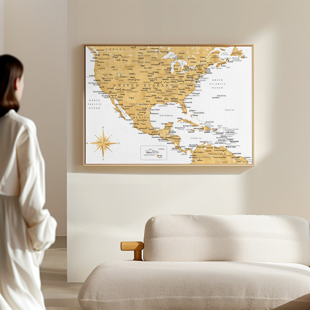 Toile - Golden map of USA and Mexico dans le hall
