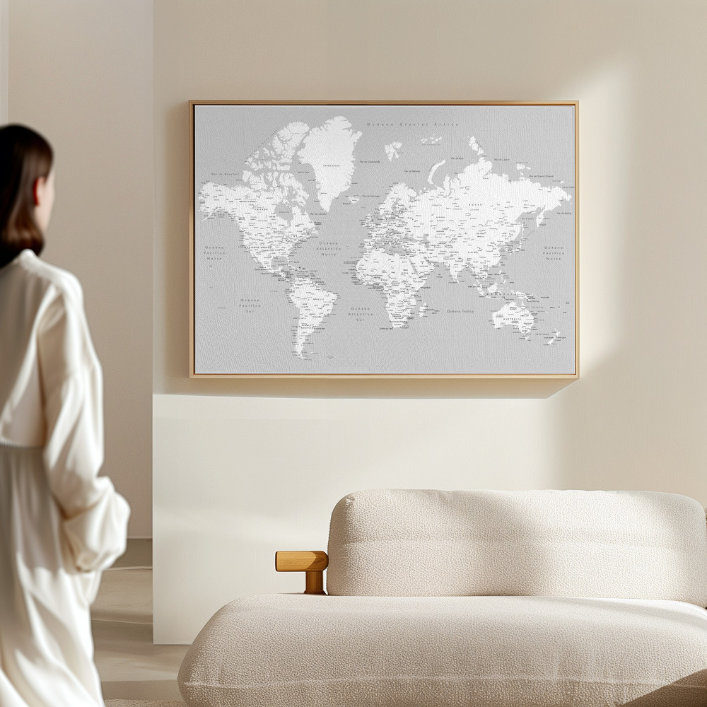 Canvas schilderi - Hart world map in Spanish in de hal