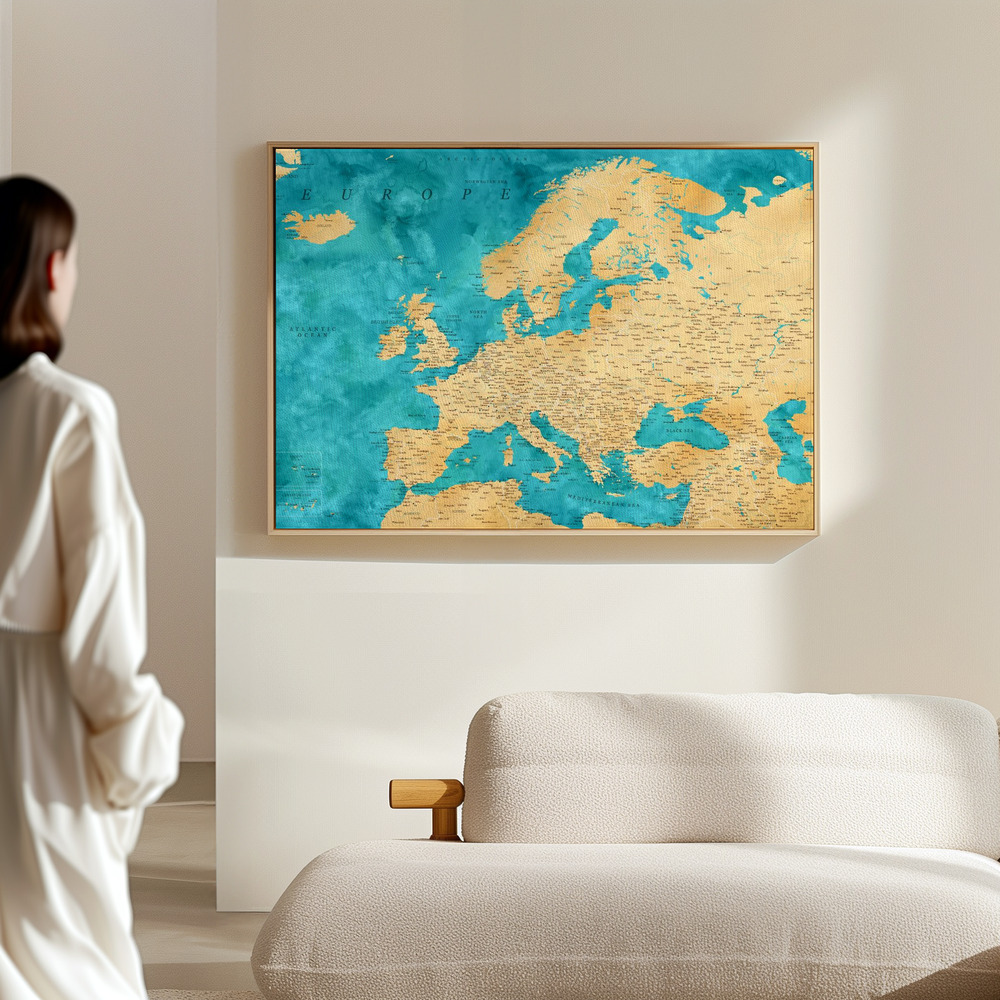 Leinwandbild - Lexy detailed Europe map in the hall