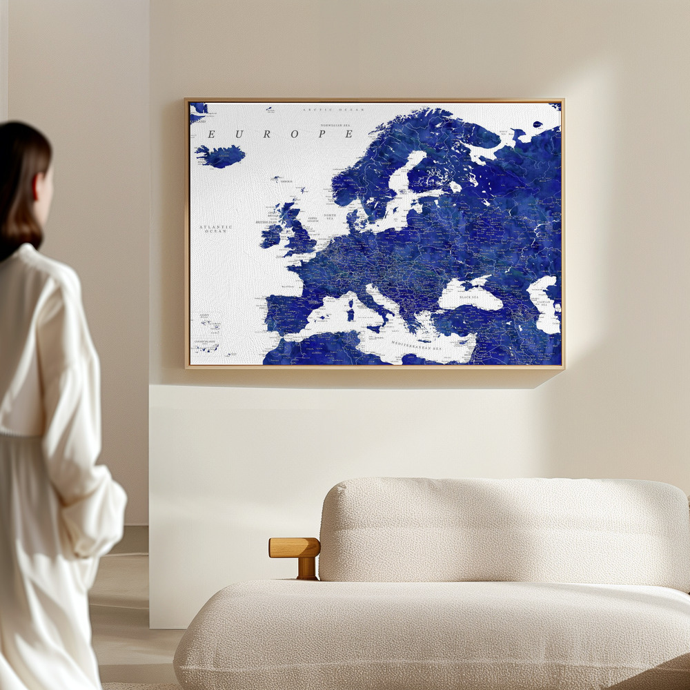 Canvas schilderi - Navy blue detailed map of Europe in de hal