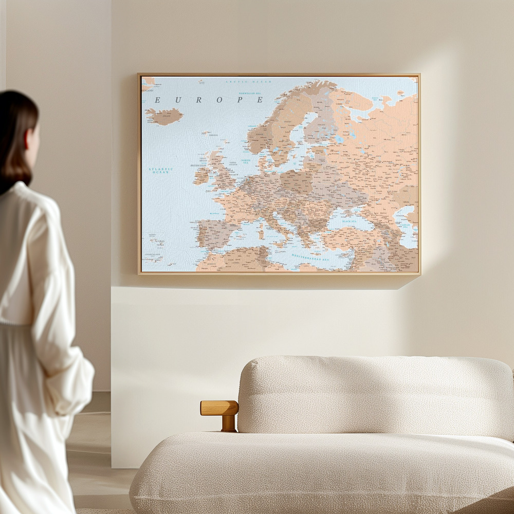 Toile - Neutral detailed map of Europe dans le hall