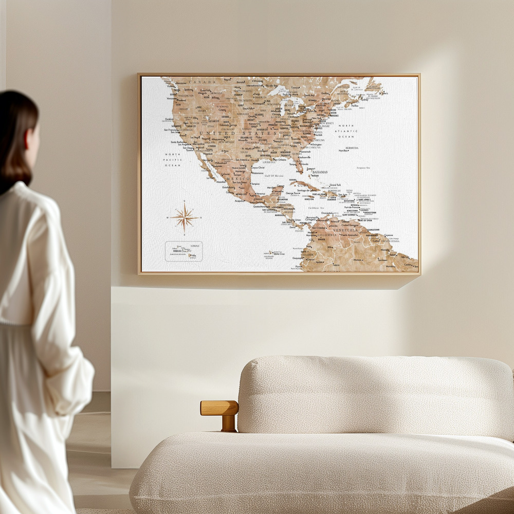 Canvas taulu - Neutral USA and the Caribbean sea map salissa
