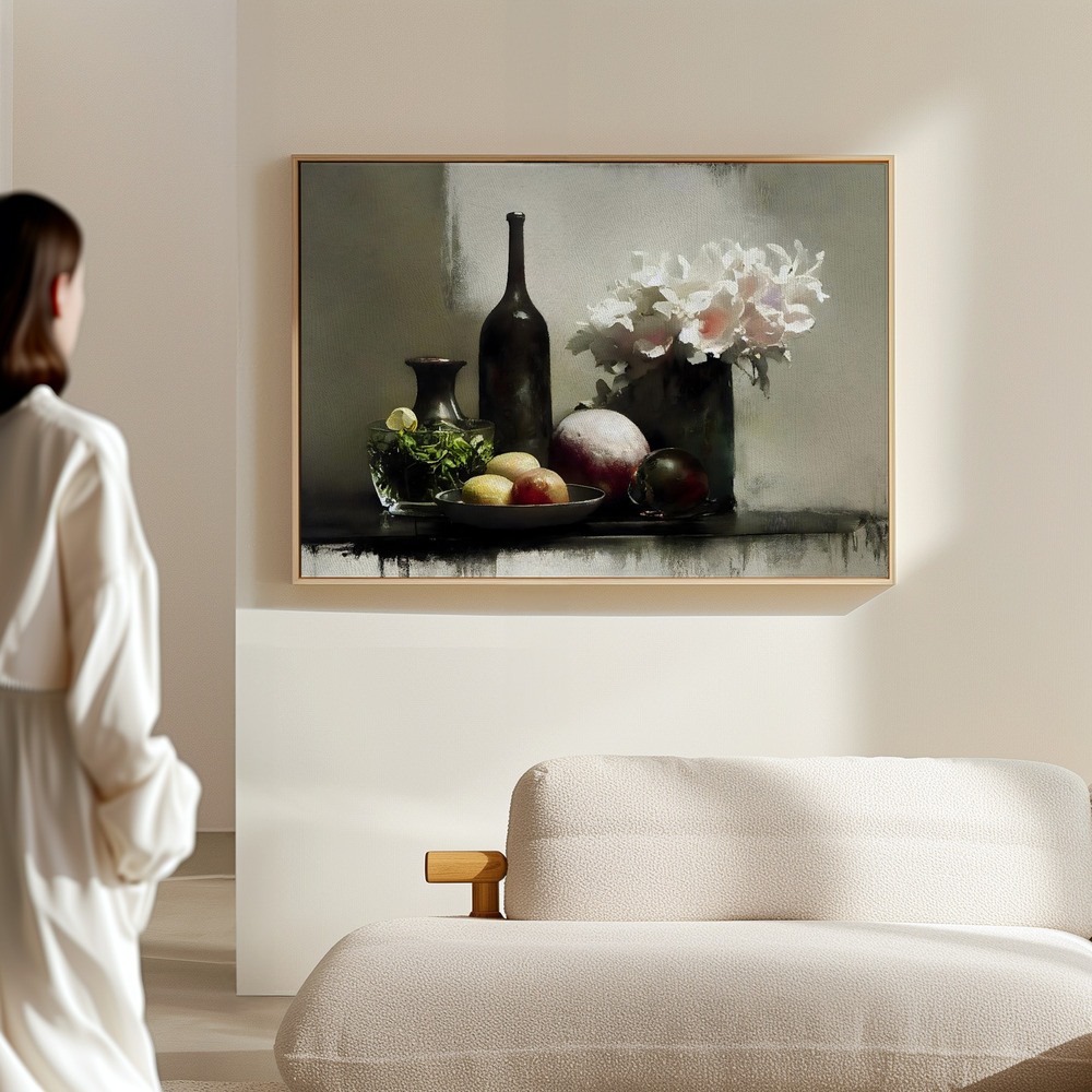 Canvas taulu - Stilllife With Black Bottle salissa