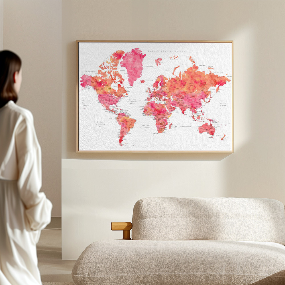 Toile - Tatiana world map in Spanish dans le hall