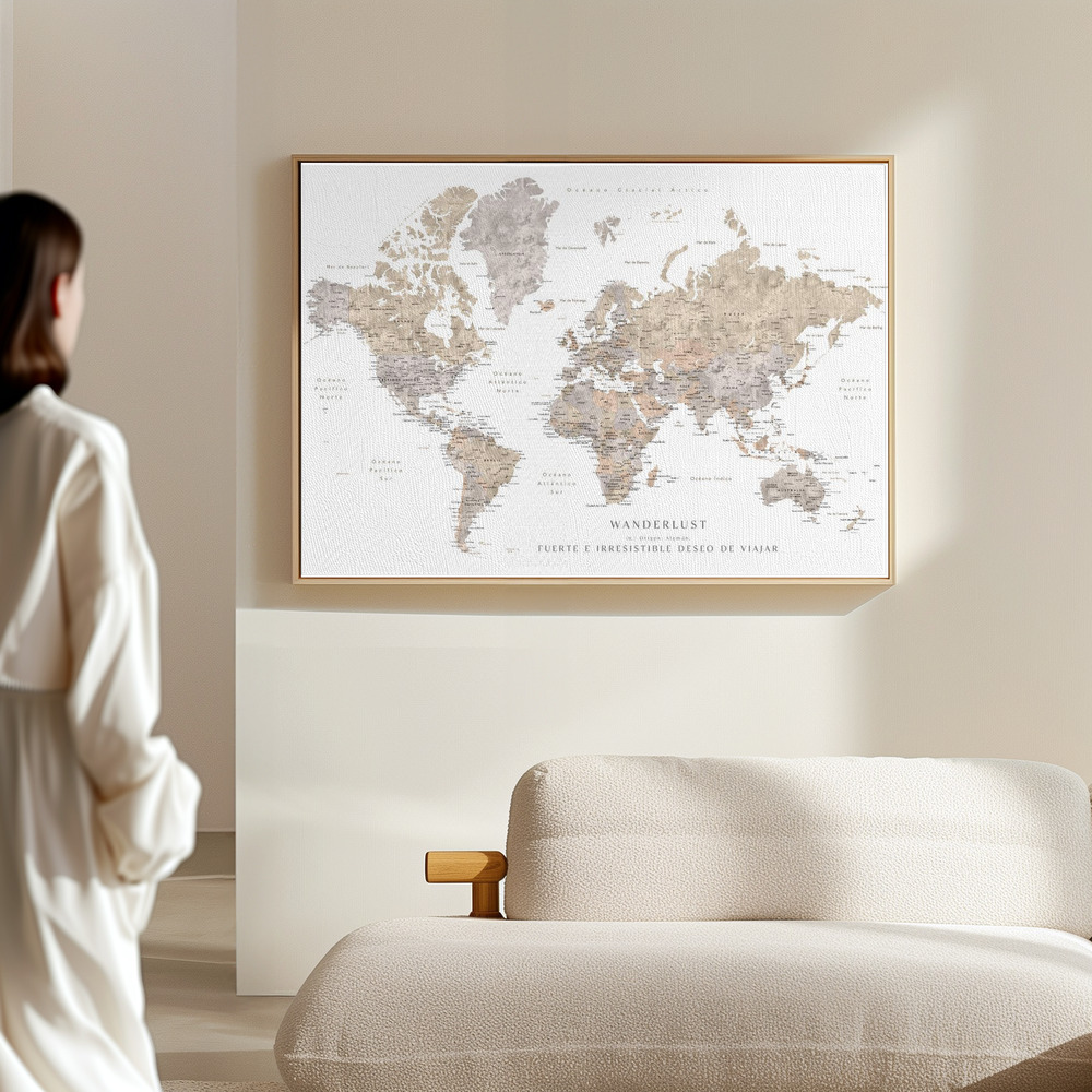 Toile - Wanderlust world map in spanish dans le hall
