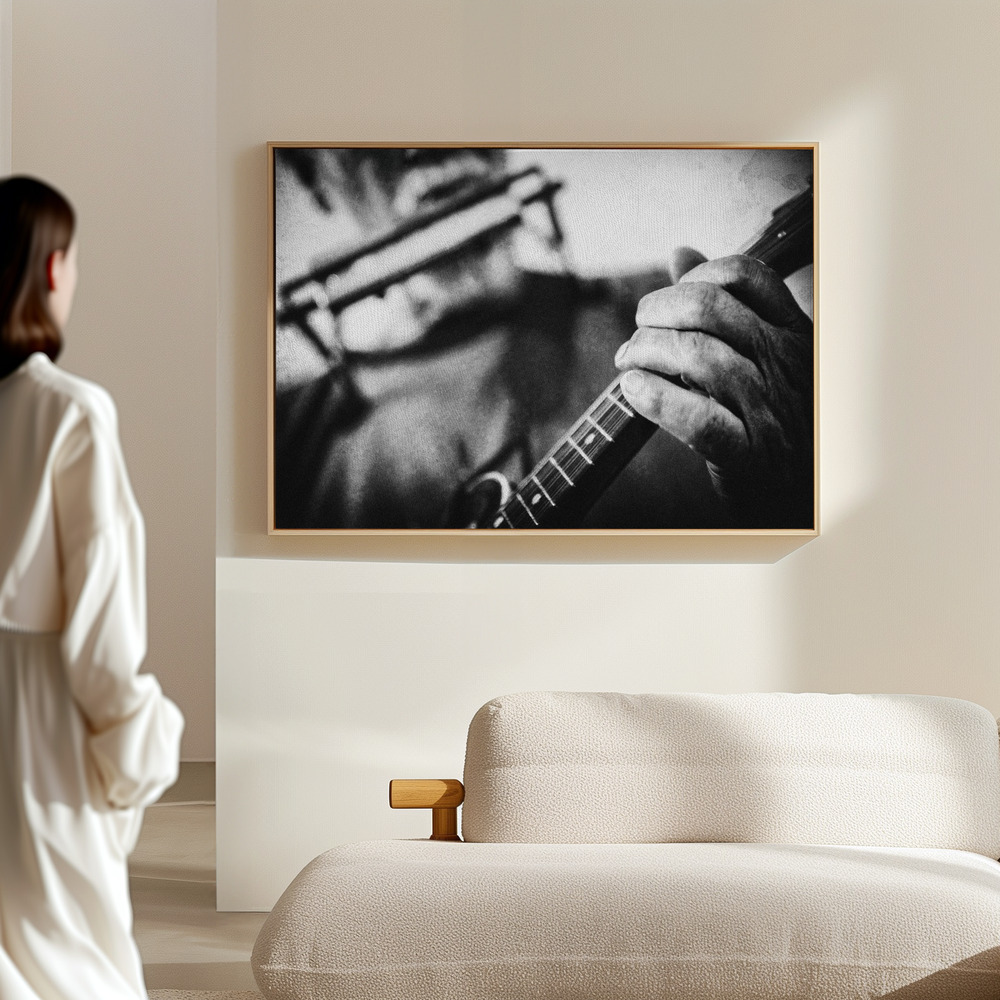 Canvas print - Wolf with mandolin and harmonica in the hall