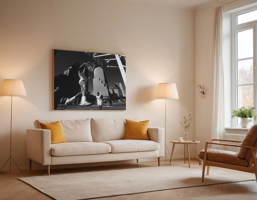 Canvas print - "Dunking" (from the series "Metropolis") over the sofa