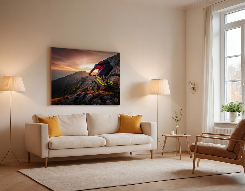 Canvas print - Golden hour high alpine ride over the sofa