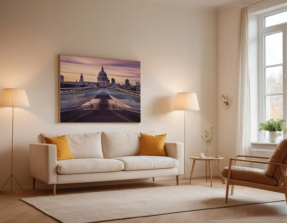 Canvas print - Millennium bridge leading towards St. Paul's church over the sofa