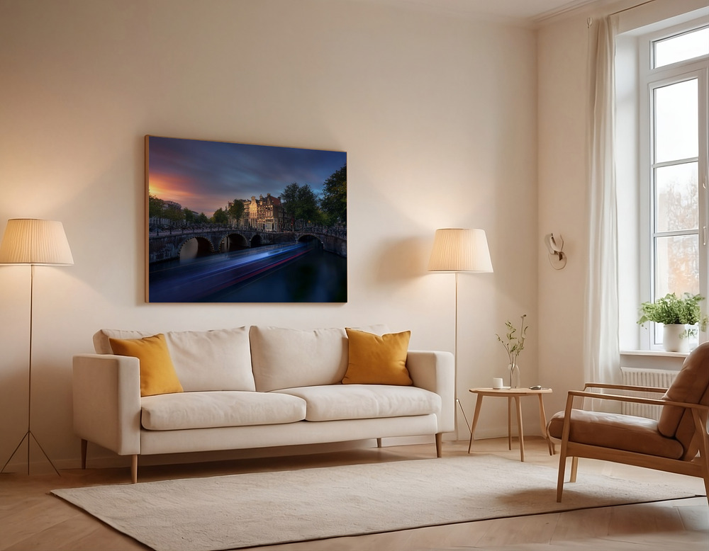 Canvas print - Amsterdam Sunset over the sofa