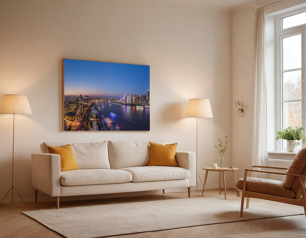 Canvas print - The Blue Hour in Shanghai over the sofa