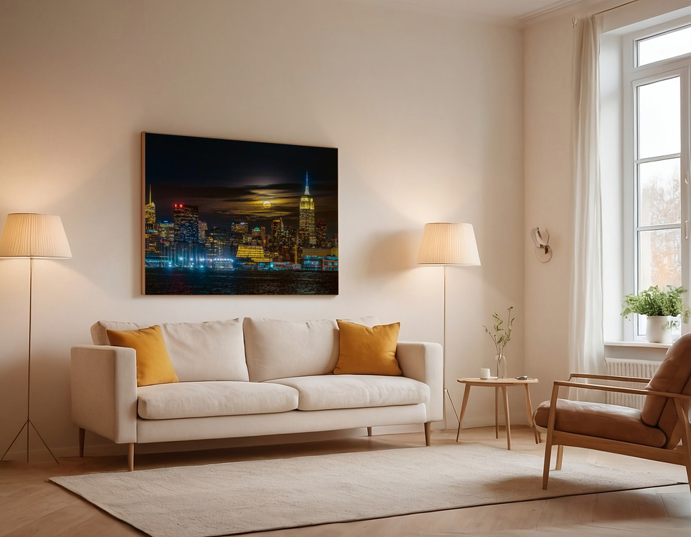 Canvas print - Super Blue Moon 2018, New York City over the sofa