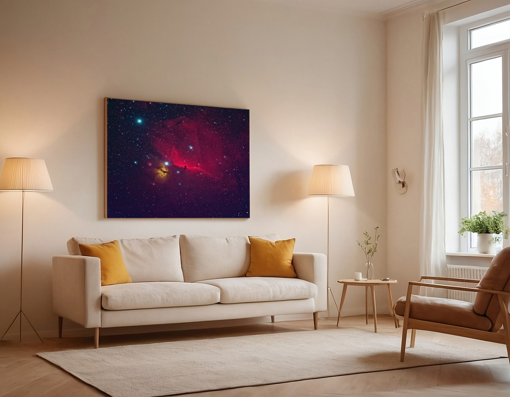 Canvas print - Horse head the dark Nebula over the sofa