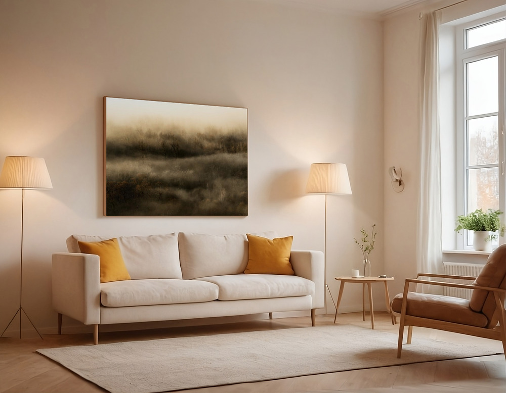 Canvas print - Misty Dawn Serenade over the sofa