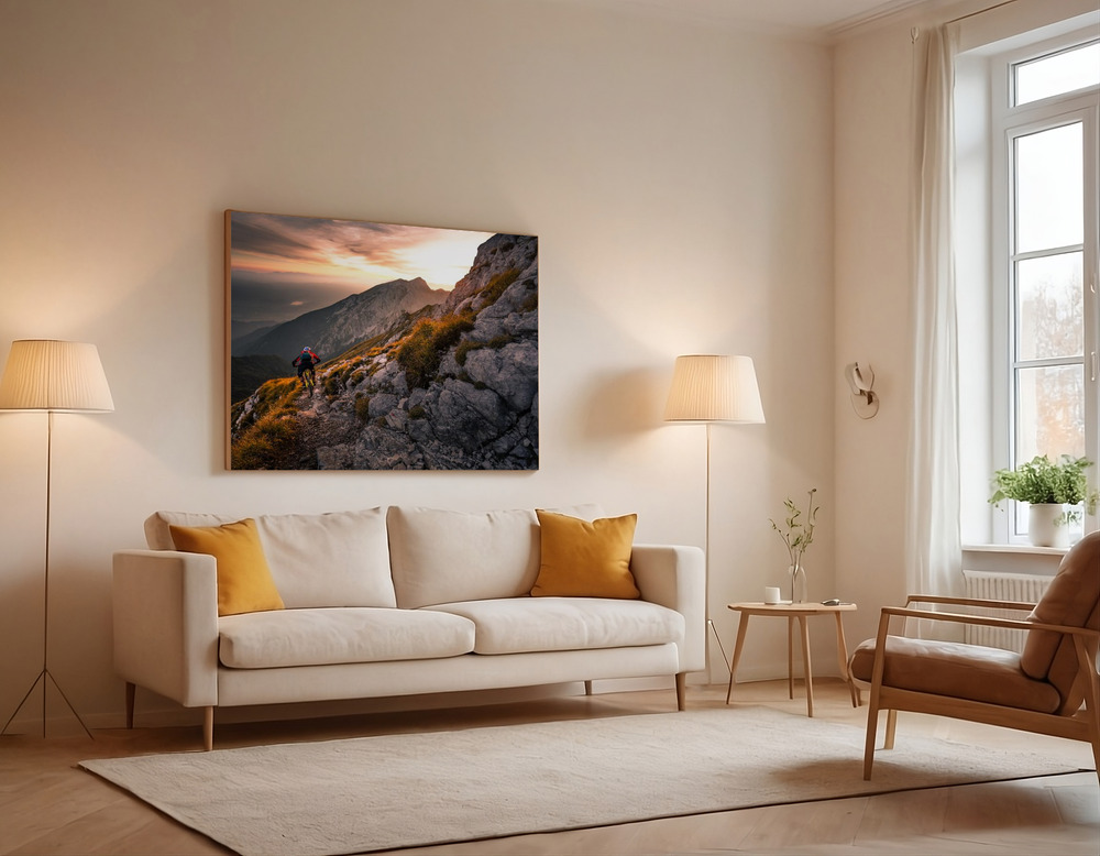 Canvas print - Sunset high alpine ride over the sofa