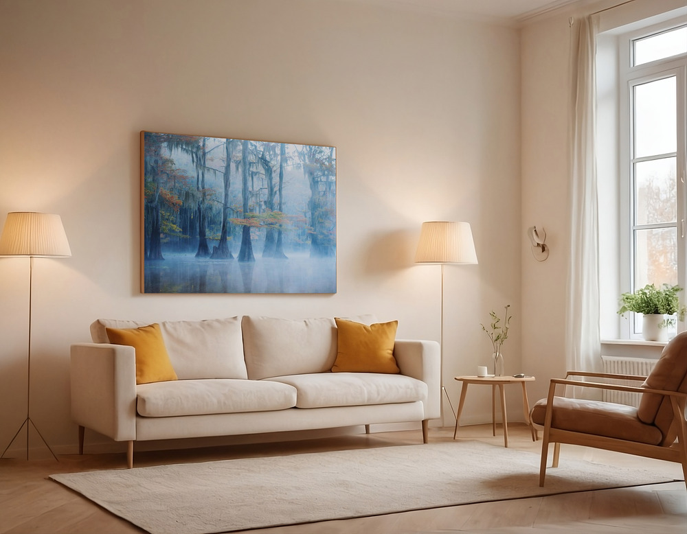 Canvas print - Foggy Swamp Morning over the sofa
