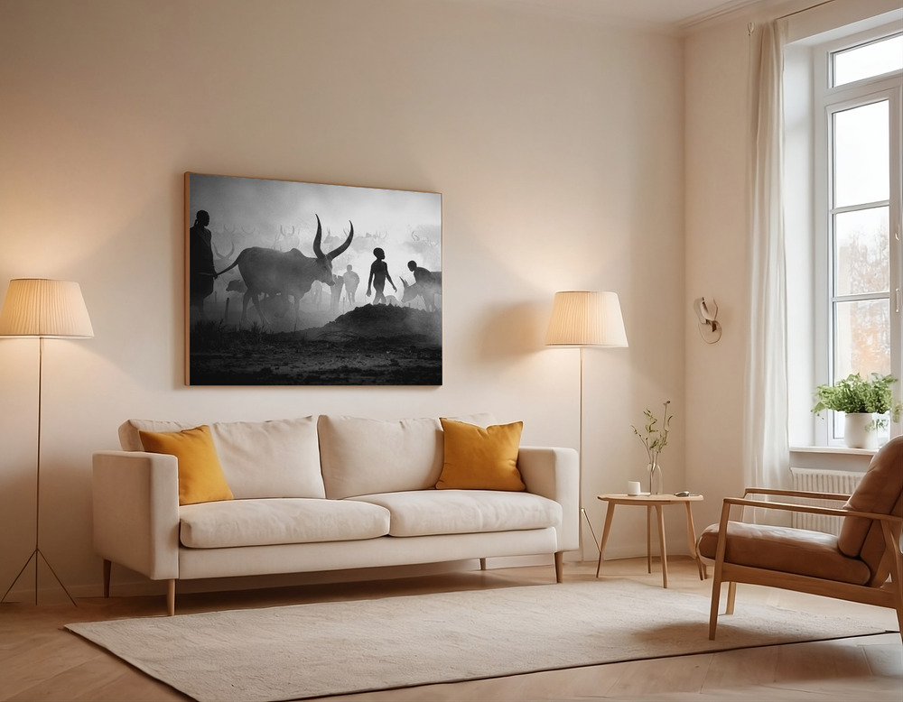 Canvas print - Mundari cattle camp over the sofa