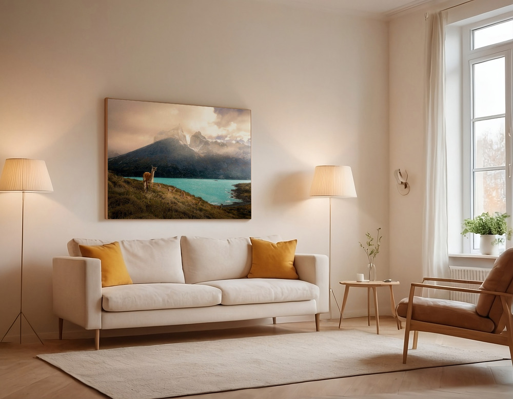 Canvas print - Alpaca at Torres del Paine II over the sofa
