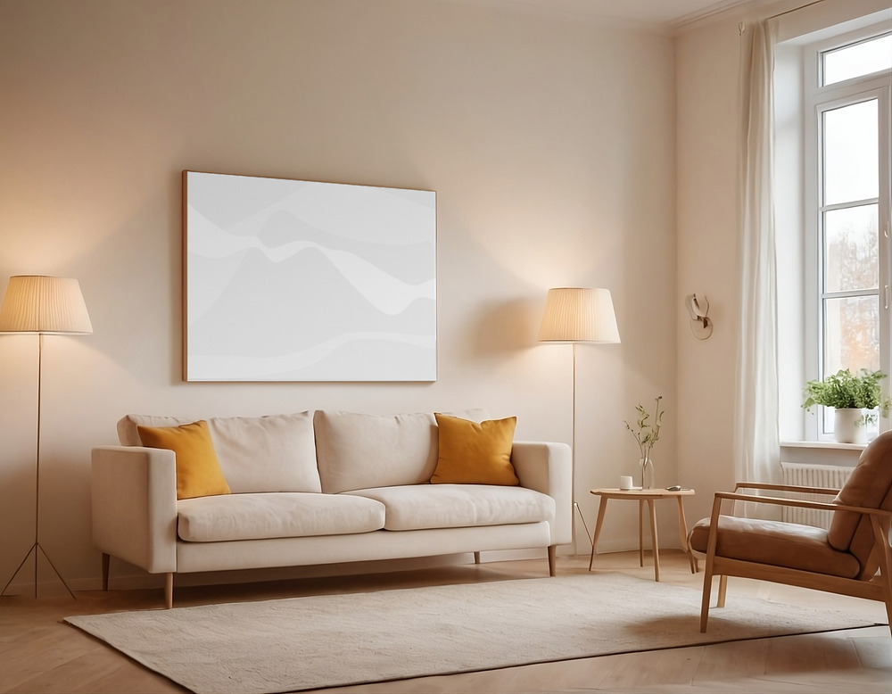 Canvas print - Mountain Waves Light Gray over the sofa