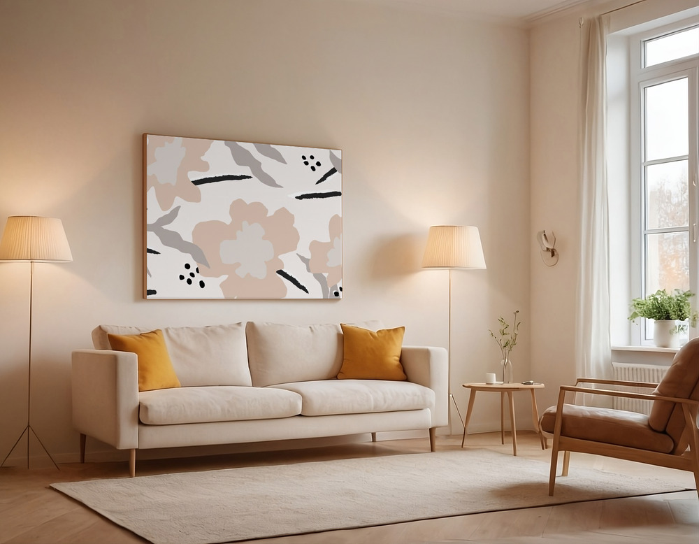 Canvas print - Flowers and lines over the sofa